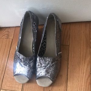 Toms Pewter Sequined Wedge